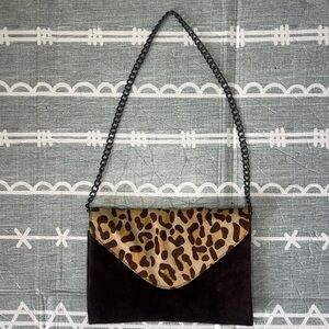 J. Crew Brown Suede Leopard Envelope Clutch Bag
With Shoulder Chain Strap